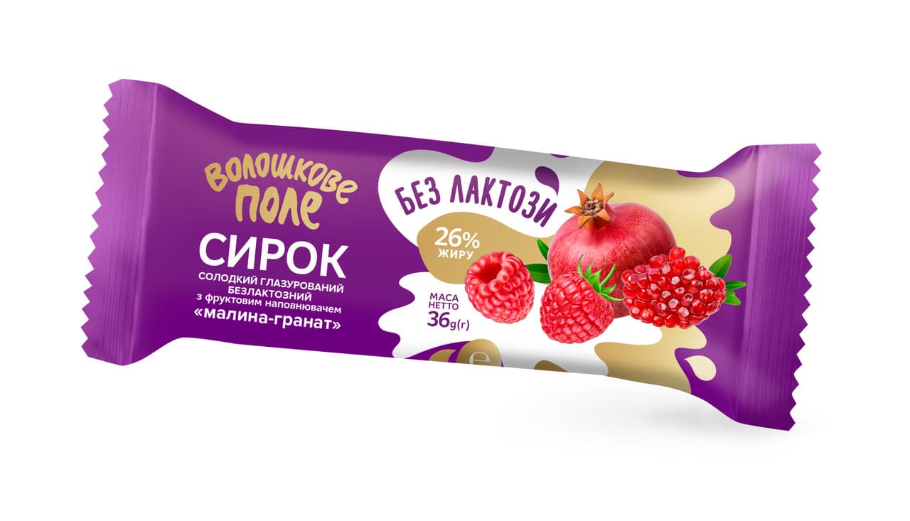 Сирок глазурований Волошкове Поле Малина-Гранат безлактозний 26% 36 г - зображення 1