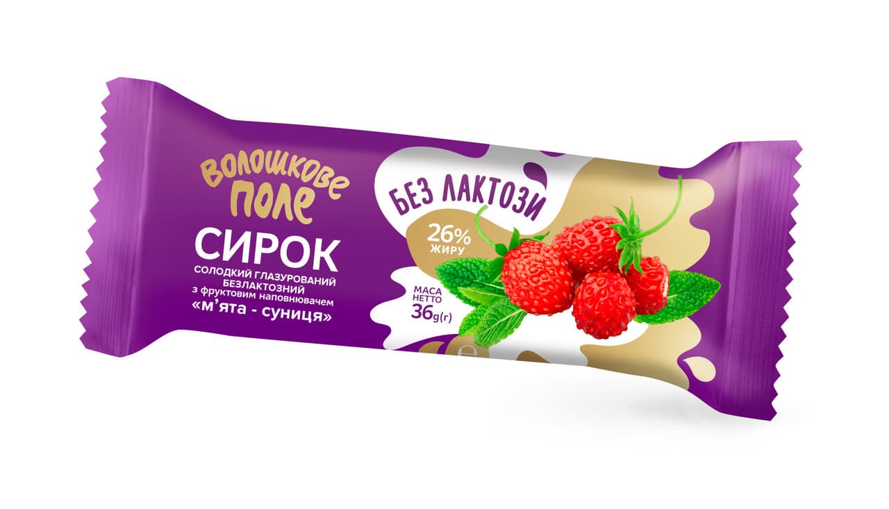 Сирок глазурований Волошкове Поле М'ята-Суниця безлактозний 26% 36 г
