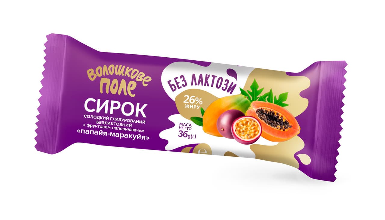 Сирок глазурований Волошкове Поле Папайя-Маракуйя безлактозний 26% 36 г - зображення 1