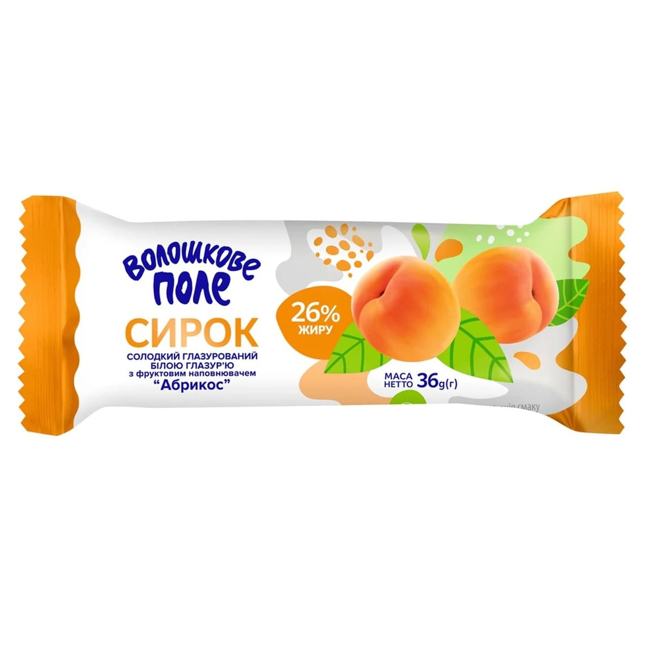 Сирок глазурований Волошкове Поле Абрикос у білій глазурі 26% 36 г - зображення 1