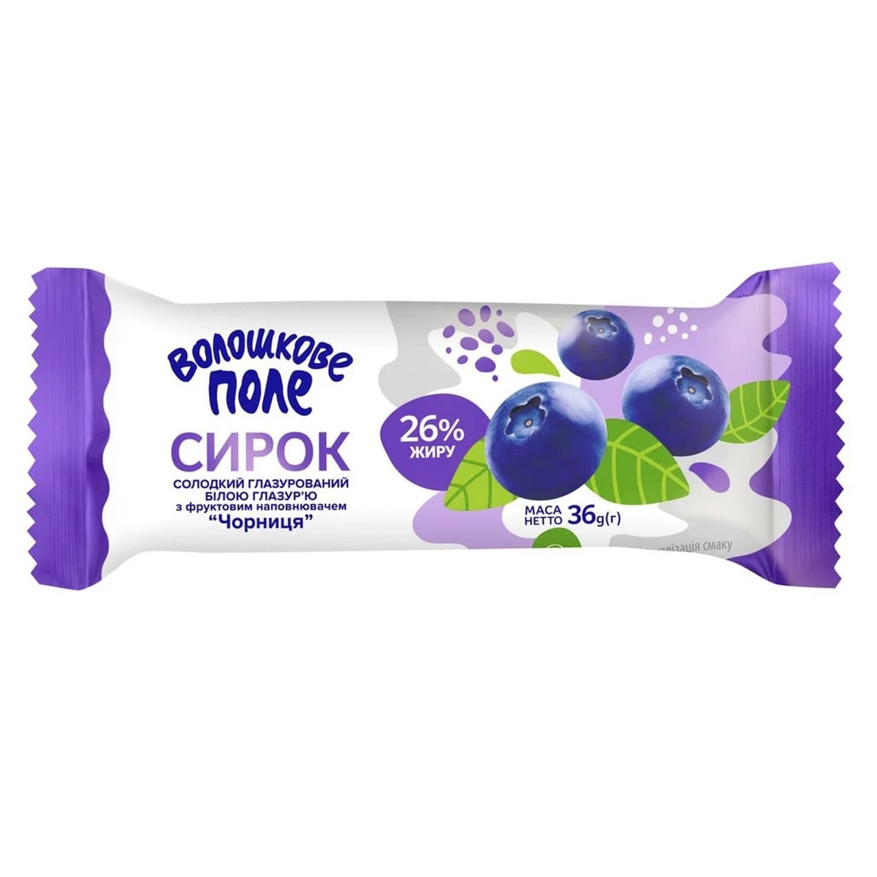 Сирок глазурований Волошкове Поле Чорниця у білій глазурі 26% 36 г - зображення 1